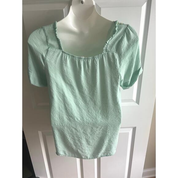 Womens Perch Blu Pepper 1X Pastel Green‎ Blouse Cottagecore Fairy Romantic Flowy - Picture 4 of 6